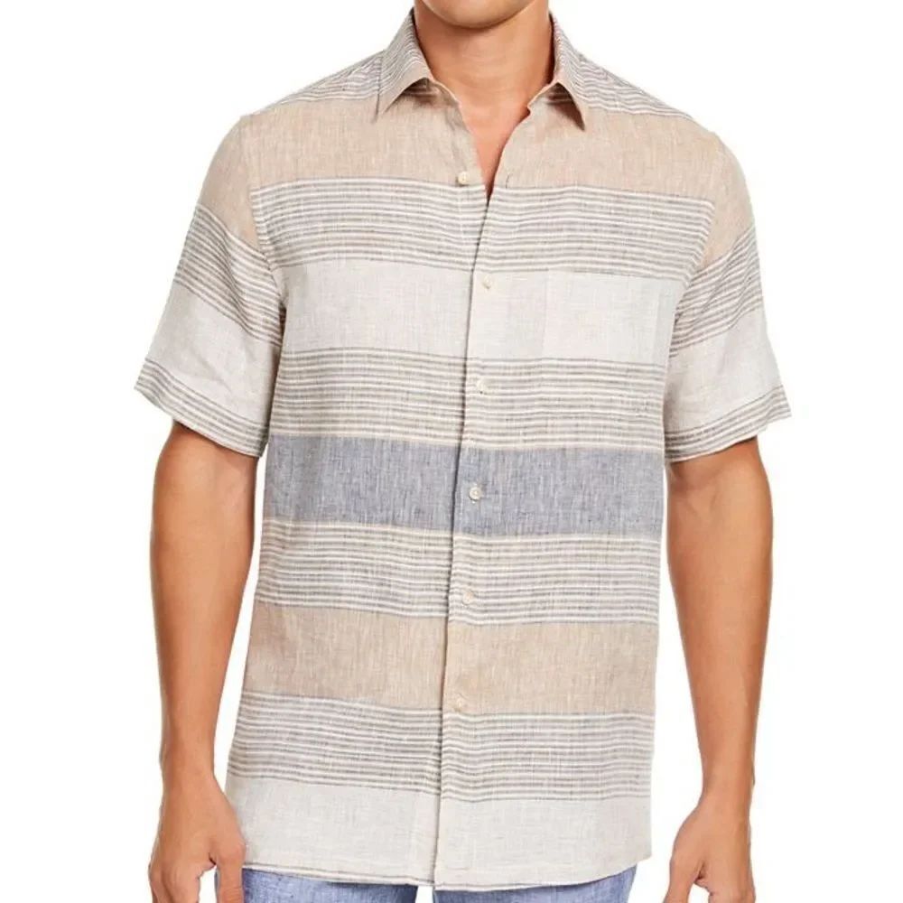 ✨ Tasso Elba
Men's Cannela Linen Striped Shirt✨